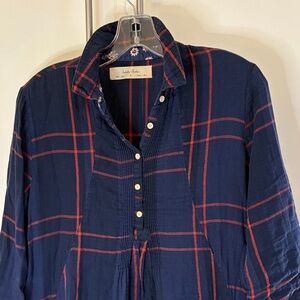 Anthropologie Navy and Red Asymmetrical Plaid Dress